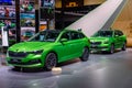 FRANKFURT, GERMANY - SEPT 2019: lime green SKODA SCALA estate wagon combi family car based on Vision RS, IAA International Motor