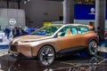 FRANKFURT, GERMANY - SEPT 2019: pink sand BMW INEXT CONCEPT electric car, IAA International Motor Show Auto Exhibtion