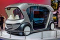 FRANKFURT, GERMANY - SEPT 2019: silver black BOSCH SHUTTLE IOT selfdriving autonomous bus, IAA International Motor Show Auto Royalty Free Stock Photo