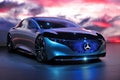 FRANKFURT, GERMANY - SEPT 2019: silver black MERCEDES BENZ VISION EQS luxury electric concept car, IAA International Motor Show Royalty Free Stock Photo