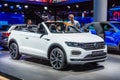 FRANKFURT, GERMANY - SEPT 2019: white VOLKSWAGEN VW T-ROC cabriolet electric SUV car, IAA International Motor Show Auto Exhibtion Royalty Free Stock Photo