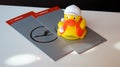 FRANKFURT, GERMANY - SEPTEMBER, 2014: Lufthansa First Class Tickets and Quitscheentchen famous rubber duck Royalty Free Stock Photo