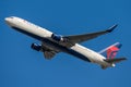 FRANKFURT GERMANY 11.08.2019 USA Delta AIRLINES Boeing 767-332 approaching to fraport airport on Blue sky N177DN