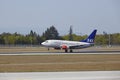 Frankfurt International Airport - Boeing 737 of SAS lands Royalty Free Stock Photo