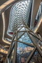 Ground level view inside Myzeil shopping mall. Futuristic architecture Myzeil shoping center building