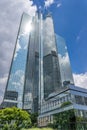 Skyscraper buildings scenery. Deutsche Bank Filiale building complex from Taunusanlage street ground