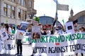 Frankfurt - June 2022: participants of international Afghan movement against the Taliban, rally in city with posters, flags, a