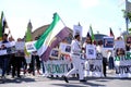 Frankfurt - June 2022: participants of international Afghan movement against the Taliban, rally in city with posters, flags, a