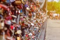 Frankfurt love locks on Eiserner Steg bridge in Germany