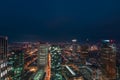 Frankfurt am Main from above, cityscape with the skyline in the evening. Illuminated streets and buildings at night Royalty Free Stock Photo