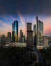 Frankfurt am Main from above, cityscape with the skyline in the evening. Illuminated streets and buildings at night Royalty Free Stock Photo