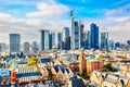 Frankfurt am Main financial business district. Panoramic aerial view cityscape skyline with skyscrapers in Frankfurt, Hessen. Royalty Free Stock Photo