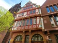 Half-timbered facade of Kaffeehaus Goldene Waage in Frankfurt am Main, Germany