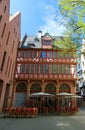 Half-timbered facade of Kaffeehaus Goldene Waage in Frankfurt am Main, Germany