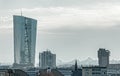 Frankfurt European Central Bank in Ostend aerial view in winter morning