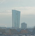 Frankfurt European Central Bank in Ostend aerial view in winter morning