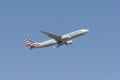 American Airlines airbus A330-200 airplane is taking off at Frankfurt Airport.