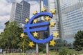 FRANKFURT AM MAIN, GERMANY - June 19 , 2014 : Euro sign at European Central Bank headquarters, in Frankfurt, Germany. Business, Royalty Free Stock Photo