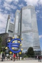 FRANKFURT AM MAIN, GERMANY - June 19 , 2014 : Euro sign at European Central Bank headquarters, in Frankfurt, Germany. Business, Royalty Free Stock Photo