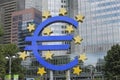 FRANKFURT AM MAIN, GERMANY - June 19 , 2014 : Euro sign at European Central Bank headquarters, in Frankfurt, Germany. Business, Royalty Free Stock Photo