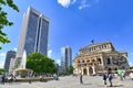 Frankfurt am Main, Germany - June 2020: Old historical opera house concert hall called `Alte Oper` and UBS tower building Royalty Free Stock Photo