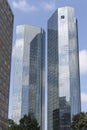 FRANKFURT AM MAIN, GERMANY - June 19 , 2014 : View of city financial center with banks skyscrapers.Economy, business and finance Royalty Free Stock Photo