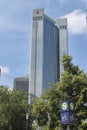 FRANKFURT AM MAIN, GERMANY - June 19 , 2014 : View of city financial center with high skyscrapers.Banks , economy, business and Royalty Free Stock Photo