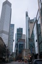 FRANKFURT-AM-MAIN, GERMANY - MARCH 2020: Skyscrapers in financial district in fog rainy day. Skyline of big modern city Royalty Free Stock Photo