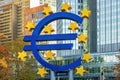 Frankfurt am Main, Germany - October 17th, 2022: Very recognizable symbolic Euro sign in front of European Central Bank Royalty Free Stock Photo