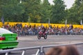 FRANKFURT AM MAIN, GERMANY - SEPT 2022: stuntman riding Honda CRF 450R, Monster Truck auto show Royalty Free Stock Photo