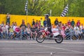 FRANKFURT AM MAIN, GERMANY - SEPT 2022: stuntman riding Honda CRF 450R, Monster Truck auto show Royalty Free Stock Photo