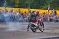 FRANKFURT AM MAIN, GERMANY - SEPT 2022: stuntman riding Honda CRF 450R, Monster Truck auto show Royalty Free Stock Photo