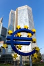 Euro sign in front of Eurotower, European Central Bank, Frankfurt
