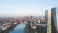 Frankfurt am Main, Germany Skyline Establisher Sunrise Hyperlapse moving Time Lapse with European Central Bank ECB and