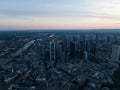 Frankfurt am Main, Hessen, Germany, May 9th, 2024: Frankfurt am Main skyline, office buildings at night.