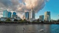 Frankfurt/Main Skyline Aerial Drone Shot At Sunset, view along the river Royalty Free Stock Photo