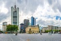 Frankfurt am Main skyline with dramatic cloudscape, Hessen, Germany