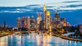 Frankfurt am Main skyline at dusk, Germany