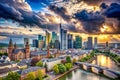 Frankfurt am Main skyline panorama with dramatic clouds Royalty Free Stock Photo