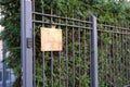 Frankfurt - March 2022: golden plaque on metal fence near building of Consulate General of Russian Federation in Frankfurt am Main