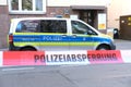 Frankfurt - March 2022: typical german police cars on streets of germany, frankfurt am main law enforcement officers guarding