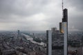 Frankfurt night skyline, panoramic aerial
