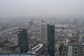 Frankfurt panoramic city view from skyscraper during overcast weather. Frankfurt under the fog.