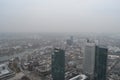 Frankfurt panoramic city view from skyscraper during overcast weather. Frankfurt under the fog.