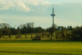 The Frankfurt radio tower from the north between Bonames and Frankfurter Berg on the Nidda river