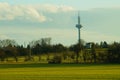 The Frankfurt radio tower from the north between Bonames and Frankfurter Berg on the Nidda river