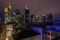 Frankfurt skyline from above, atmospheric, colorful sunrise. Cityscape in Germany with skyscrapers. city, sunset Royalty Free Stock Photo