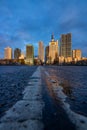 Frankfurt skyline from above, atmospheric, colorful sunrise. Cityscape in Germany with skyscrapers. city, sunset Royalty Free Stock Photo