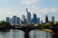 Frankfurt skyline behind the Ignatz Bubis Bridge on the River Main Royalty Free Stock Photo