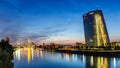 Frankfurt skyline with ECB European Central Bank Main river skyscraper panorama in Germany Royalty Free Stock Photo